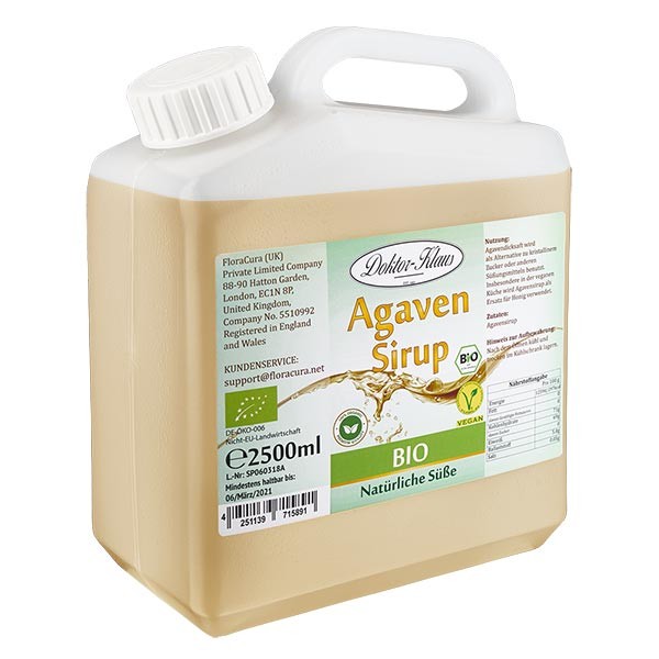 2500 ml biologische agavesiroop in blanke jerrycan
