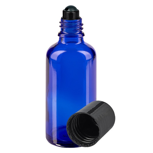 Glas deostick fles blauw 50ml, lege deo roller (Roll On)