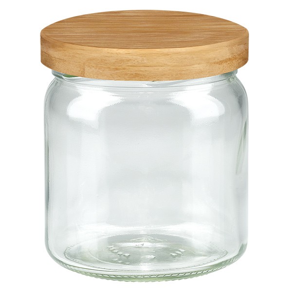 UNITWIST glazen potten 408ml ronderand glas met hout deksel TO82