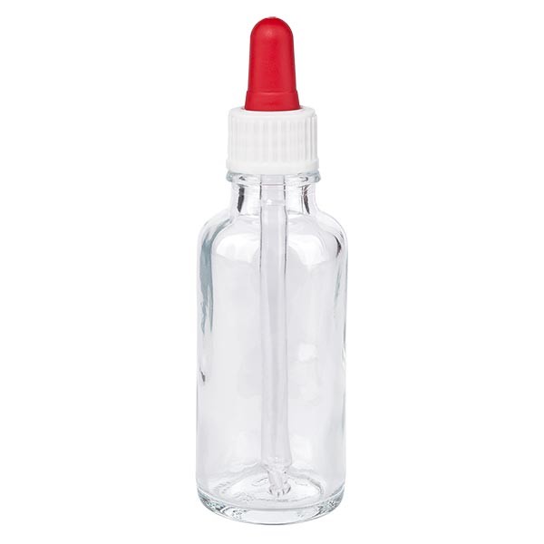 Pipetfles helder 30ml, pipet wit/rood ST