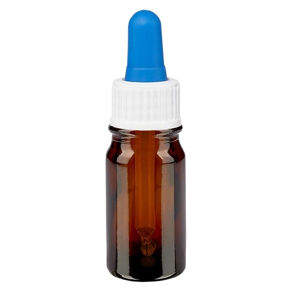 Pipetfles bruin 5ml, pipet wit/blauw ST