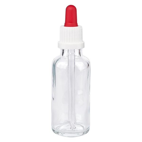 Pipetfles helder 30ml, pipet wit/rood VR