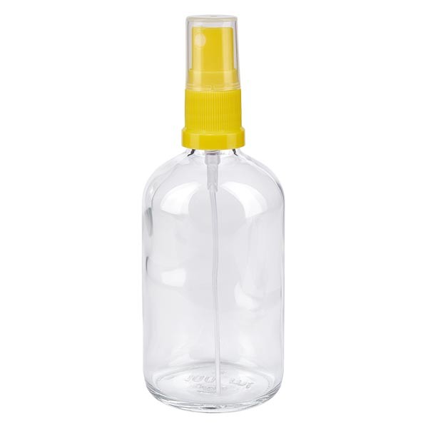 Helder glazen flessen 100ml met geel pompverstuiver