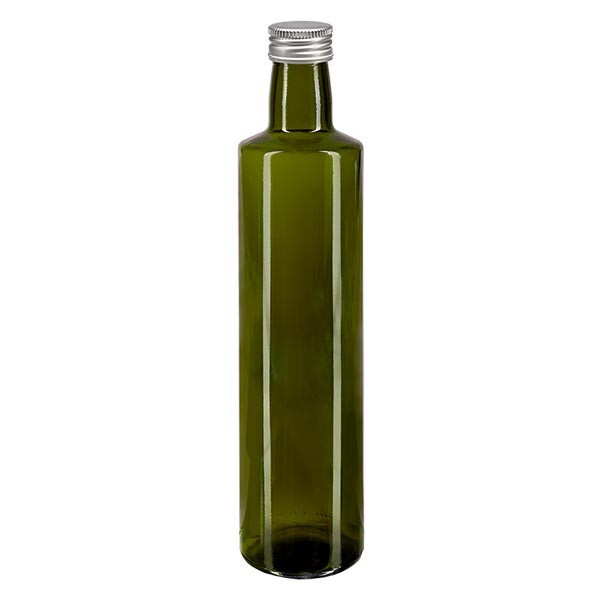 500 ml likeurfles rond olijfgroen glas incl. alu schroefsluiting zilver (PP 31.5mm)