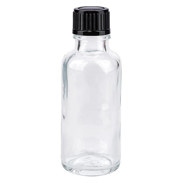 Helder glazen flessen 30ml met zwart schroefsluiting1mm St
