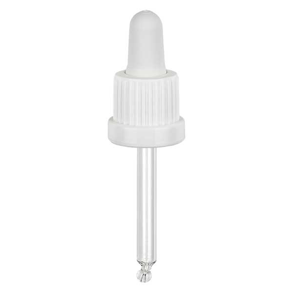 Glazen druppelpipet wit/wit 18 mm PL53.5 garantiesluiting (OV)
