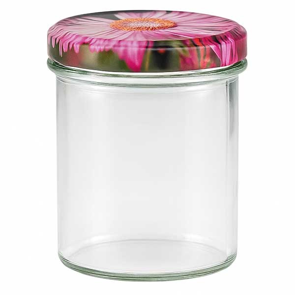 350ml trommelglas + BasicSeal deksel bloesemdecor UNiTWiST