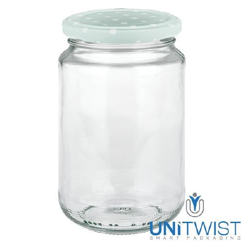 375 ml ronde pot + BasicSeal-deksel met stippen mint UNiTWIST
