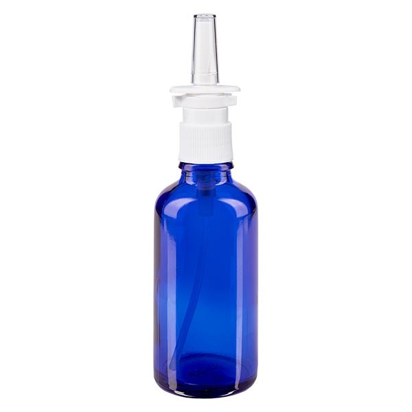 Blauwe glazen flessen 50ml met neusverstuiver