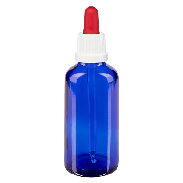 Pipetfles blauw 50ml, pipet wit/rood VR