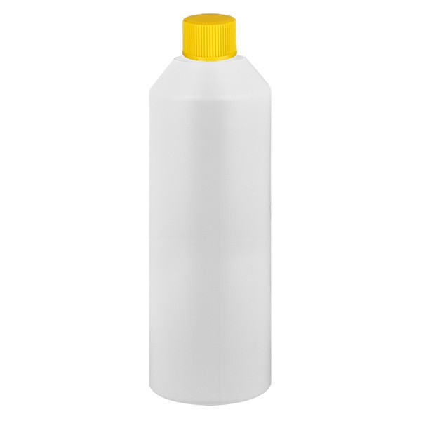 PET cilinderfles 250ml wit met schroefsluiting geel