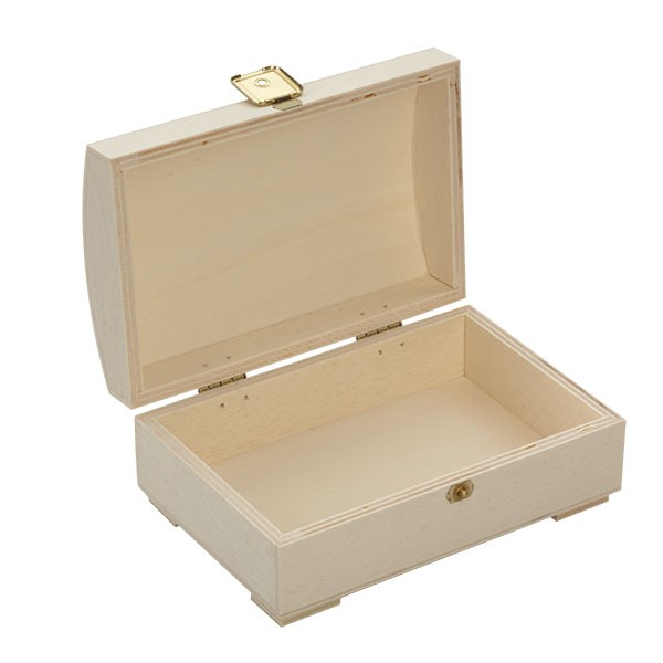 Houten box (kist) met gewelfd deksel 15 x 10 x 6 cm open