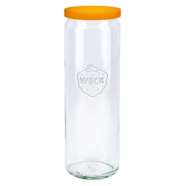 WECK-cilinderglas 600ml met oranje siliconenhoes
