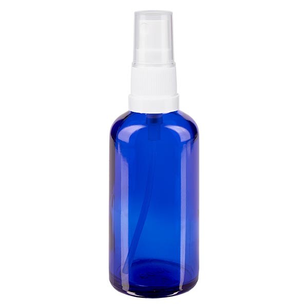 Blauwe glazen flessen 50ml met wit pompverstuiver