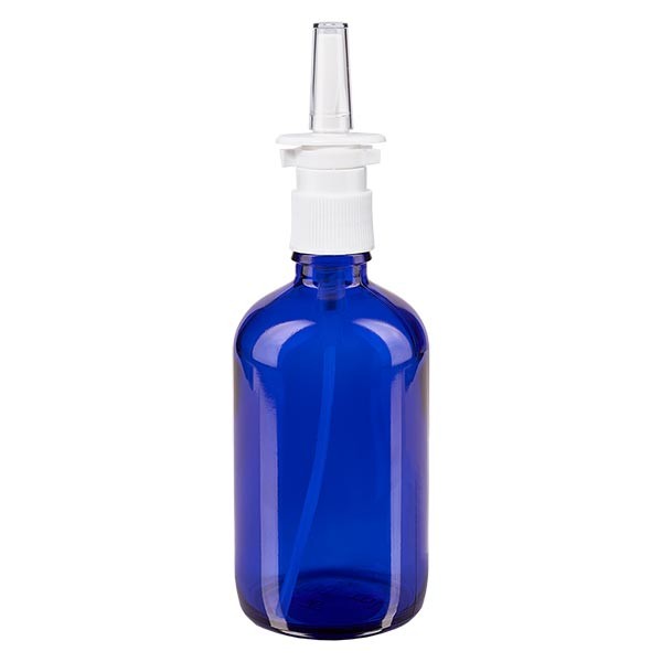 Blauwe glazen flessen 100ml met neusverstuiver