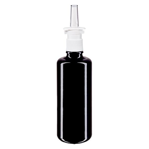 Violetglas fles 100ml met neusverstuiver wit