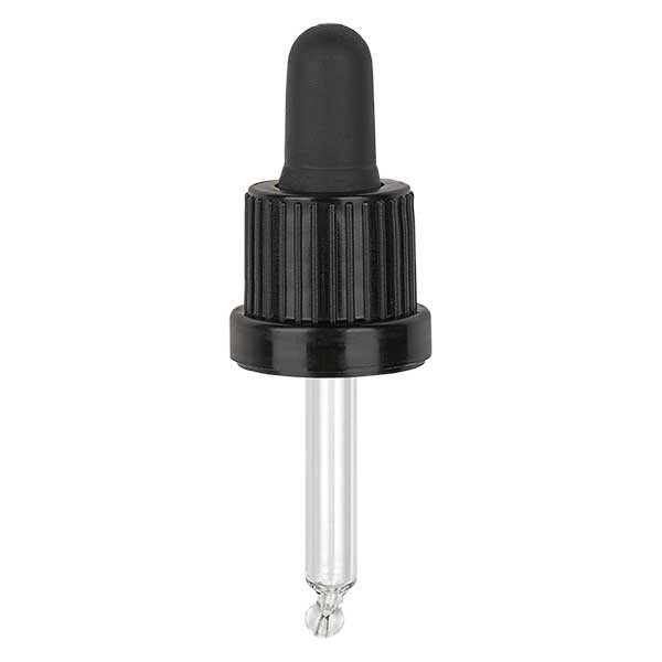 Glas-druppelpipet, zwart/zwart PL44 garantiesluiting (OV III)