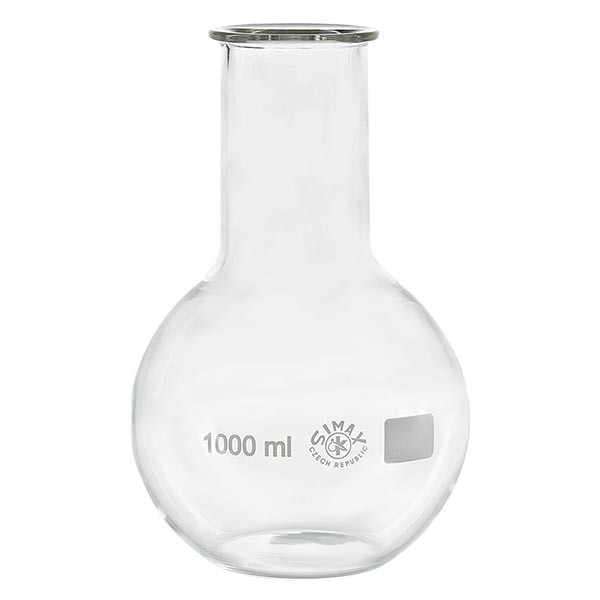 Platbodem kolf 1000ml wijde hals borosilicaat met afgeronde rand