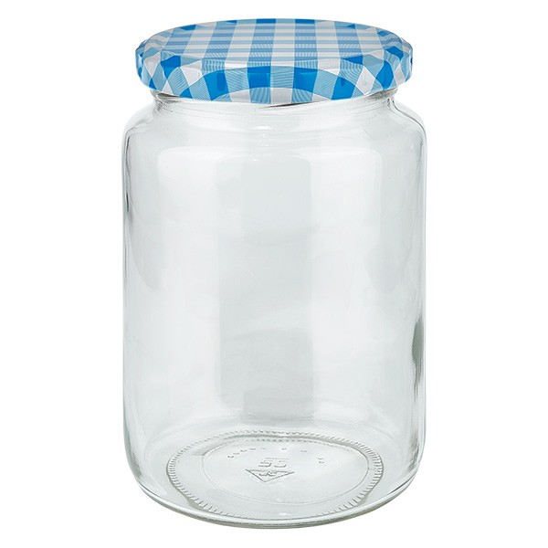 795ml rond glas + BasicSeal deksel blauw/wit UNiTWiST