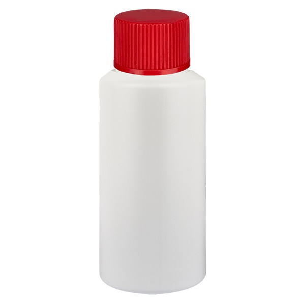 PET cilinderfles 25ml wit met schroefsluiting rood
