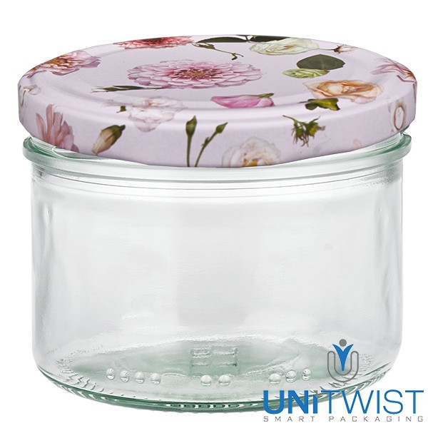 230 ml cilindervormig glas + BasicSeal-deksel bloem roze