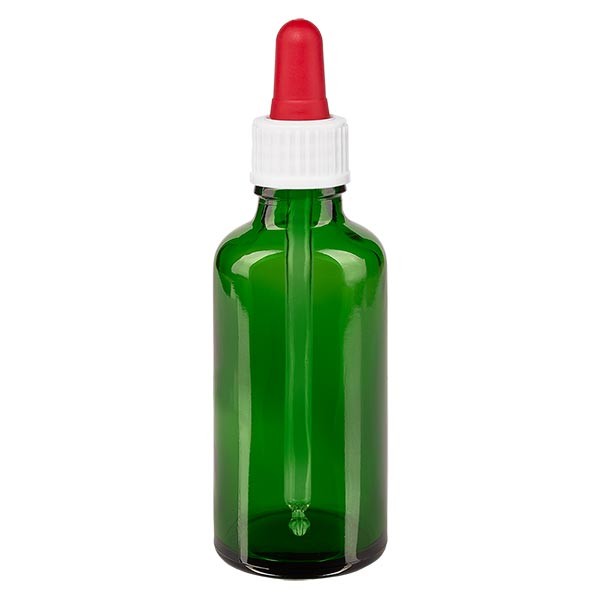 Pipetfles groen 50ml, pipet wit/rood ST
