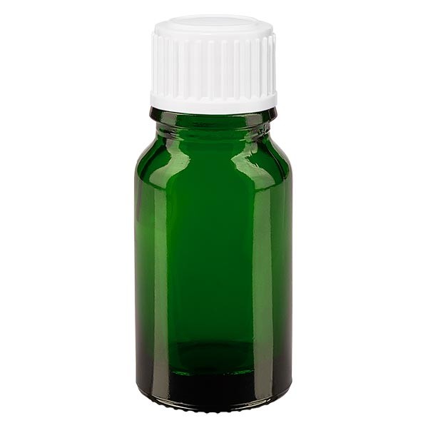 Groenen glazen flessen 10ml met wit druppelsluiting 0.8mm St