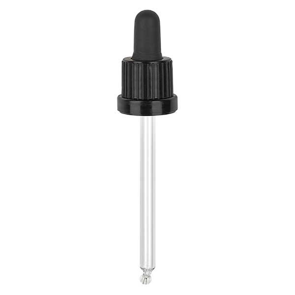 Glazen druppelpipet zwart/zwart 18 mm PL95 garantiesluiting (VR) III