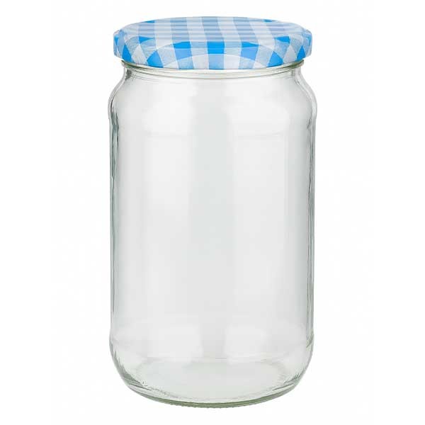 1062ml rond glas + BasicSeal deksel blauw/wit UNiTWiST