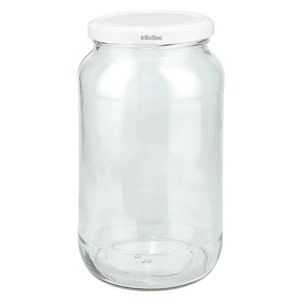 Kwade trouw Tolk Blaast op UNITWIST glazen potten 1062ml ronderand glas met wit Twist-Off deksel TO82  bestellen op glazen-en-potten.nl