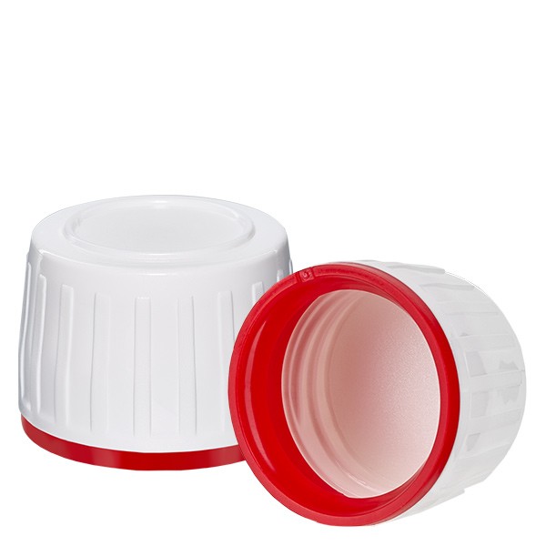 Schroefsluiting wit voor PET medicijnfles, garantiesluiting (OV) met rode ring