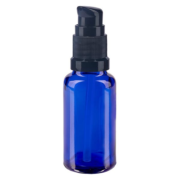 Blauwe glazen flessen 20ml met zwart pompsluiting