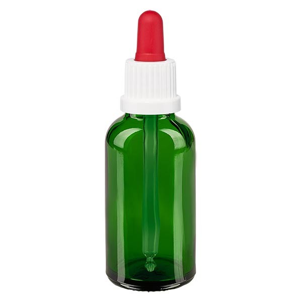 Pipetfles groen 30ml, pipet wit/rood VR
