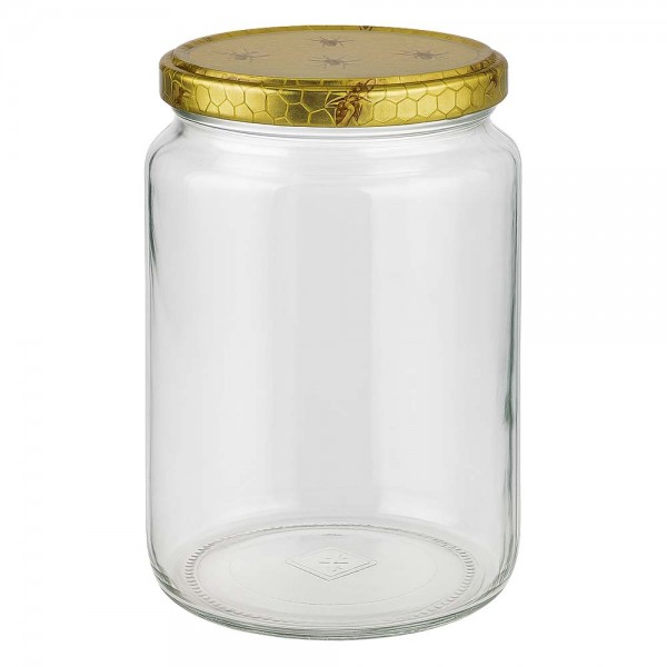 Honingpot 1000 g met deksel met honingraatmotief BasicSeal UNiTWIST