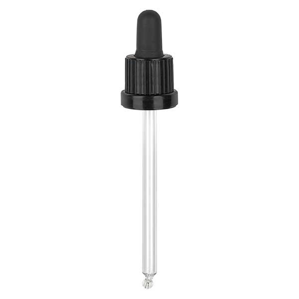Glazen druppelpipet zwart/zwart 18 mm PL115 garantiesluiting (VR) III