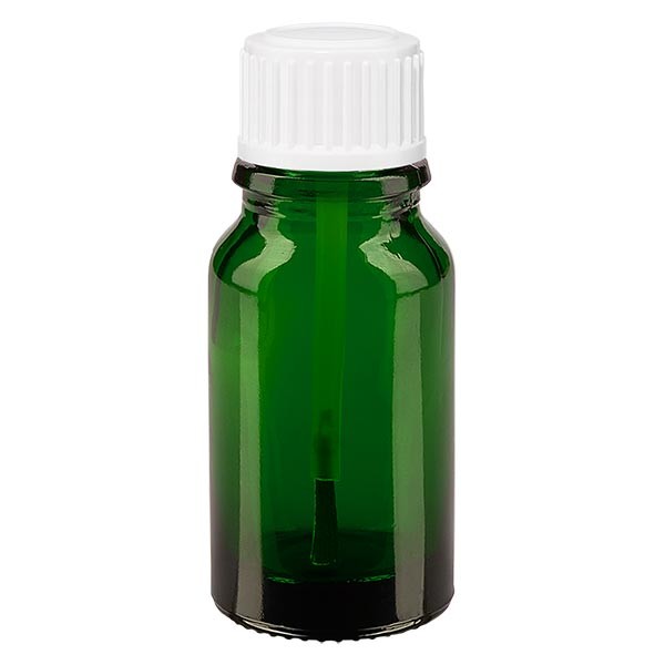 Groenen glazen flessen 10ml met wit schroefsluiting kwastje VR