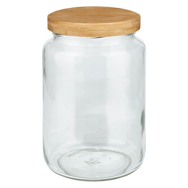 UNITWIST glazen potten 795ml ronderand glas met hout deksel TO82