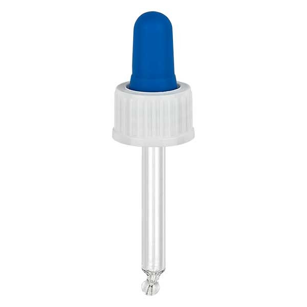 Glazen druppelpipet wit/blauw 18 mm PL44 Standaard