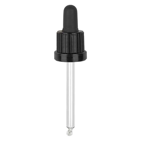 Glazen druppelpipet zwart/zwart 18 mm PL70 garantiesluiting (VR) III