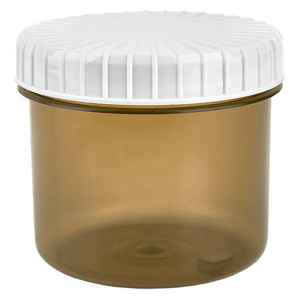 Kunststof pot 135 ml transparant met geribbeld wit schroefdeksel van PE, type sluiting Standaard