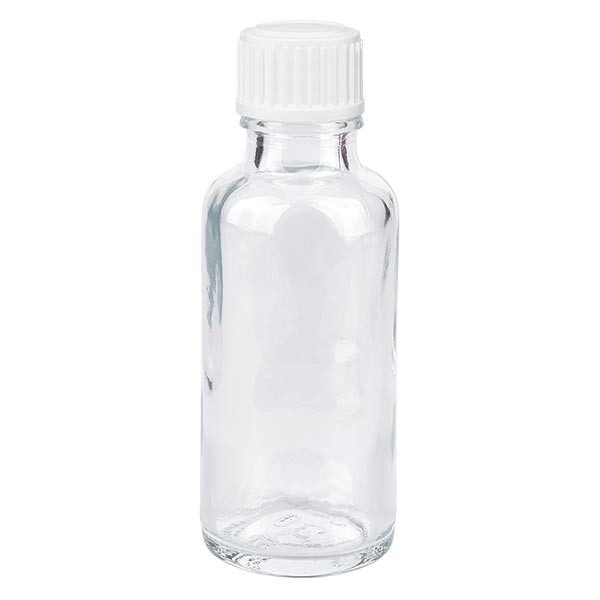 Helder glazen flessen 30ml met wit schroefsluiting St