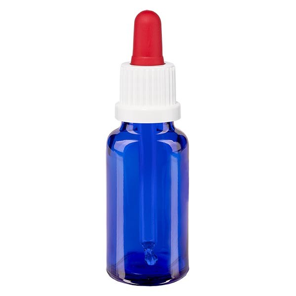 Pipetfles blauw 20ml, pipet wit/rood VR