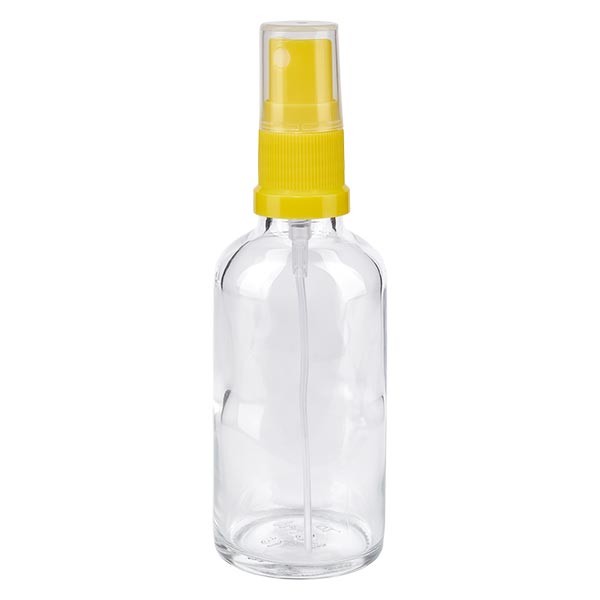 Helder glazen flessen 50ml met geel pompverstuiver
