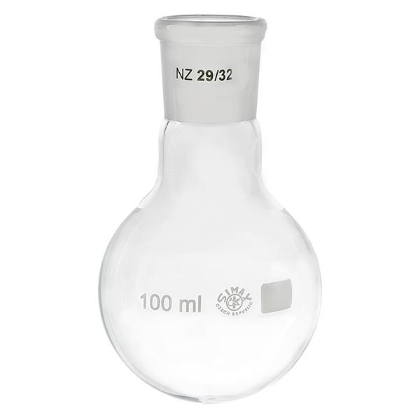 Platbodem kolf 100ml wijde hals borosilicaat met slijpstuk 29/32