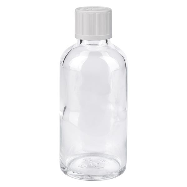 Helder glazen flessen 50ml met wit schroefsluiting kinderslot St