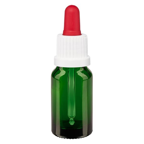 Pipetfles groen 10ml, pipet wit/rood VR