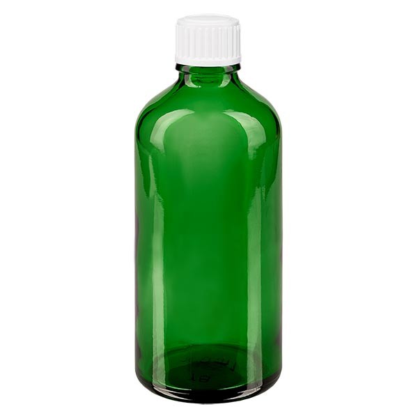 Groenen glazen flessen 100ml met wit schroefsluiting St