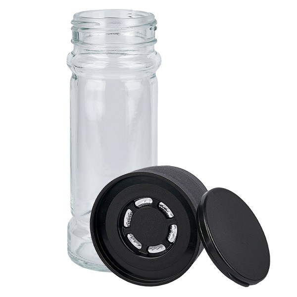 Kruidenpotje cilindervorm 100 ml met 41 mm schroefdraad, helder glas, incl. molen-schroefsluiting, transparant