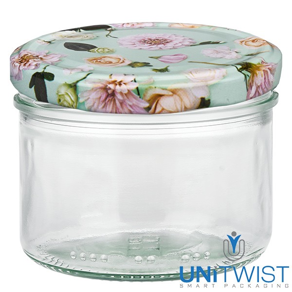 230 ml cilindervormig glas + BasicSeal-deksel bloem mint
