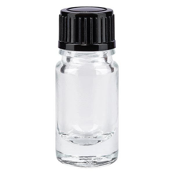 Helder glazen flessen 5ml met zwart druppelsluiting 1mm St